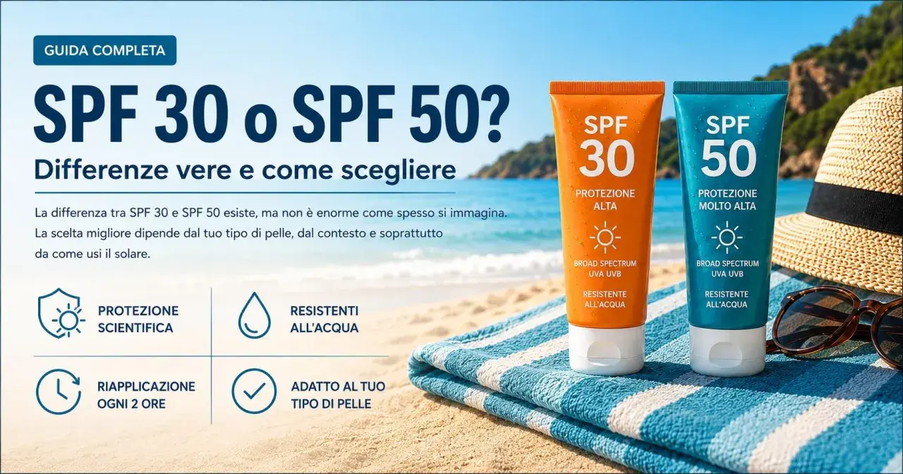Due tubetti di crema solare SPF 30 e SPF 50 sulla spiaggia. Ricorda di mettere la crema solare tutti i giorni per proteggere la tua pelle.