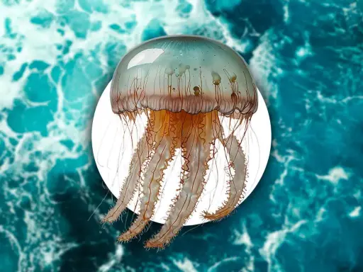 Una medusa trasparente con lunghi tentacoli fluttua nell'acqua turchese. Un promemoria di quando ci sono le meduse in mare.