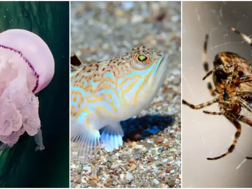 Medusa rosa, pesce colorato e ragno. Nessuna medusa arancione qui, ma un trio di creature affascinanti.