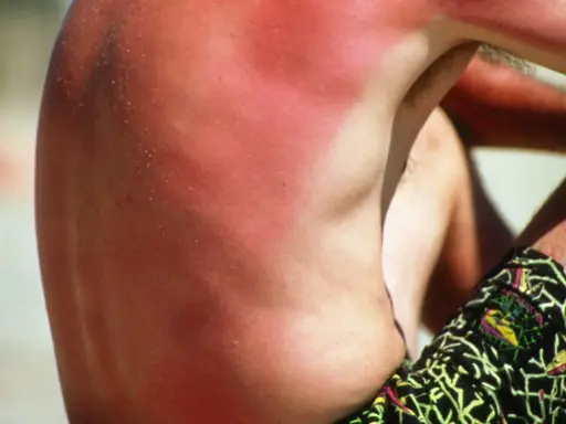 Schiena con forte abbronzatura rossa, segno di un'eccessiva esposizione al sole.