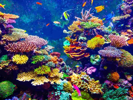 Un vibrante ecosistema sottomarino, con una moltitudine di pesci colorati che nuotano tra i **coralli** dalle forme e sfumature più disparate.