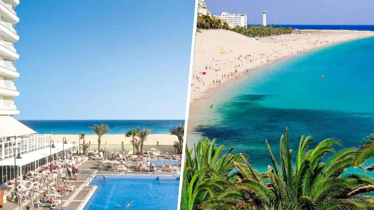 Villaggi turistici a Fuerteventura: relax in piscina e spiaggia dorata con acque cristalline.