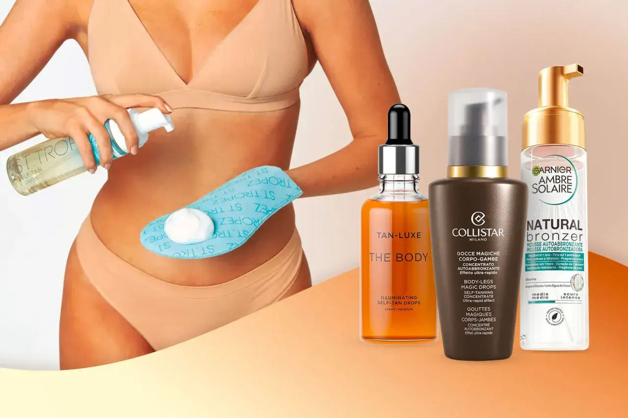 Come funziona l'autoabbronzante: mousse e gocce per un colorito dorato.